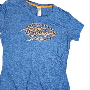 Harley Davidson Womens Tshirt Blue 3X Biker Motorcycle Casual Thin